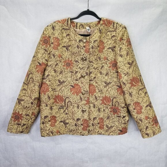 Lambrini Jackets & Blazers - Lambrini Blazer Jacket Women XL Tweed Tapestry Gold Floral Heart Coat Button Vtg